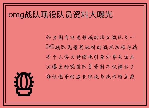 omg战队现役队员资料大曝光