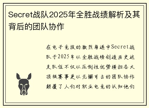 Secret战队2025年全胜战绩解析及其背后的团队协作